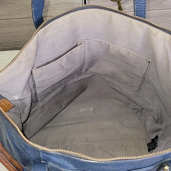 Fossil Blue Leather Tote Shoulder Bag Handbag Purse - Picture 8 of 14